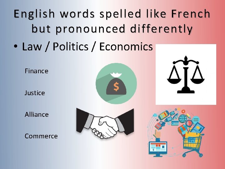 English words spelled like French but pronounced differently • Law / Politics / Economics English words spelled like French but pronounced differently • Law / Politics / Economics