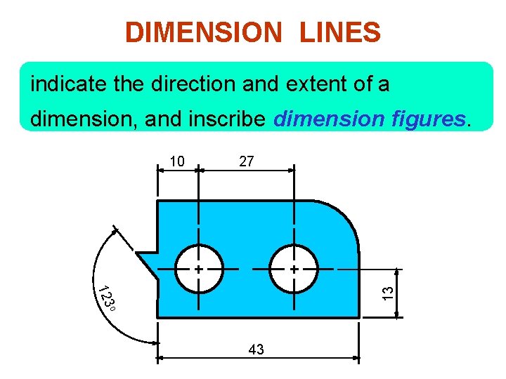 DIMENSION LINES indicate the direction and extent of a dimension, and inscribe dimension figures.