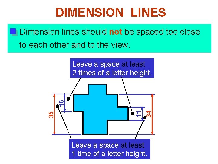 DIMENSION LINES Dimension lines should not be spaced too close to each other and