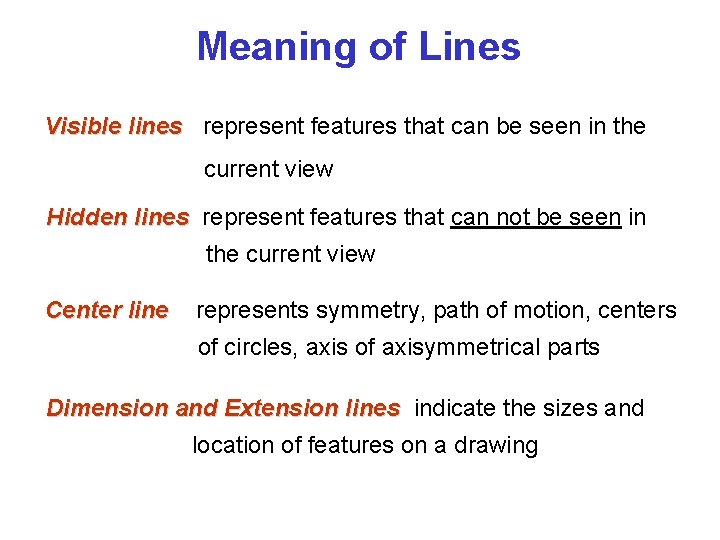 Meaning of Lines Visible lines represent features that can be seen in the current