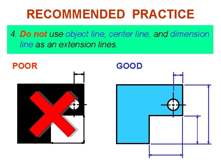 RECOMMENDED PRACTICE 4. Do not use object line, center line, and dimension line as