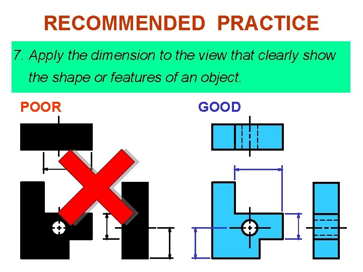 RECOMMENDED PRACTICE 7. Apply the dimension to the view that clearly show the shape