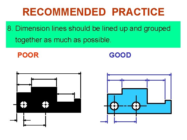 RECOMMENDED PRACTICE 8. Dimension lines should be lined up and grouped together as much