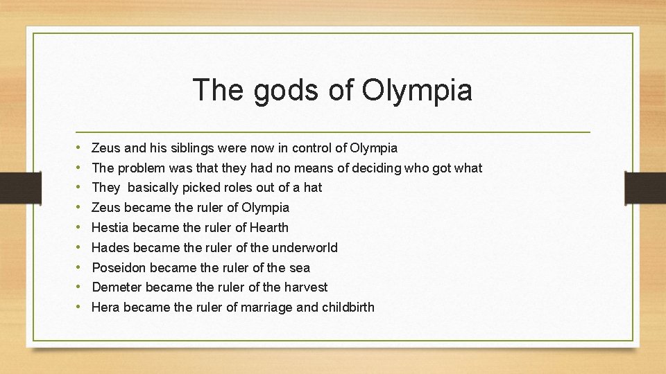 The gods of Olympia • • • Zeus and his siblings were now in