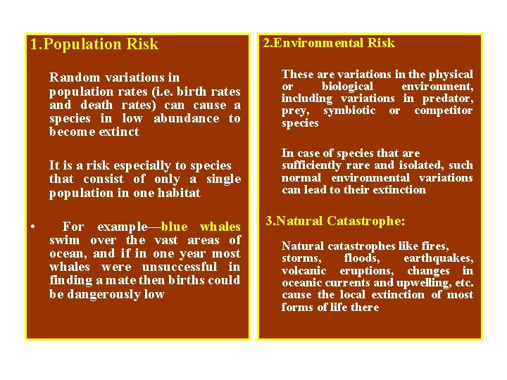1. Population Risk Random variations in population rates (i. e. birth rates and death