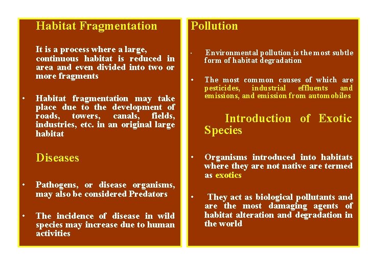 Habitat Fragmentation It is a process where a large, continuous habitat is reduced in