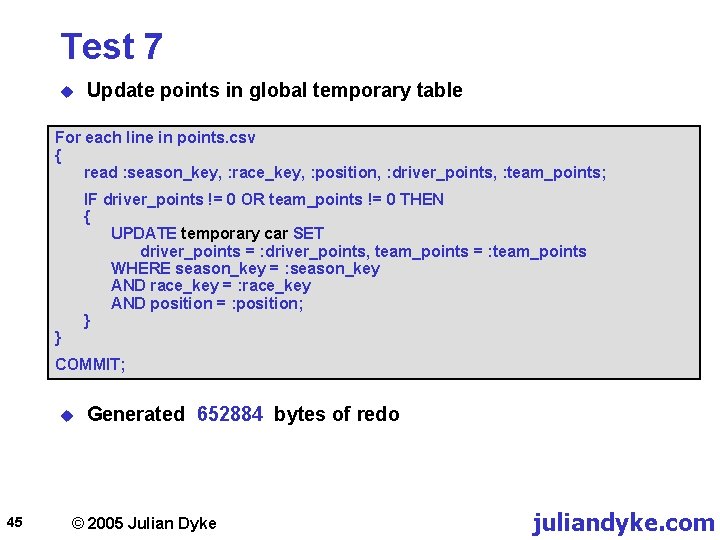 Test 7 u Update points in global temporary table For each line in points.