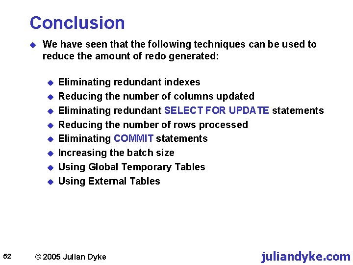 Conclusion u We have seen that the following techniques can be used to reduce