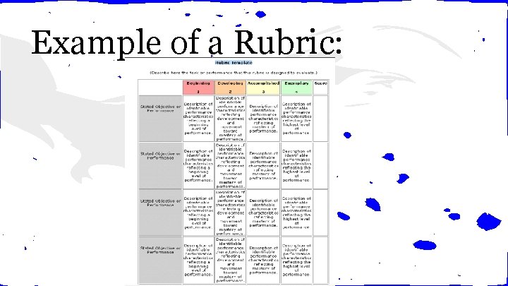 Example of a Rubric: 