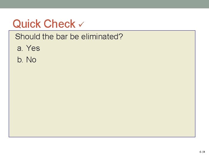 Quick Check Should the bar be eliminated? a. Yes b. No 6 -54 