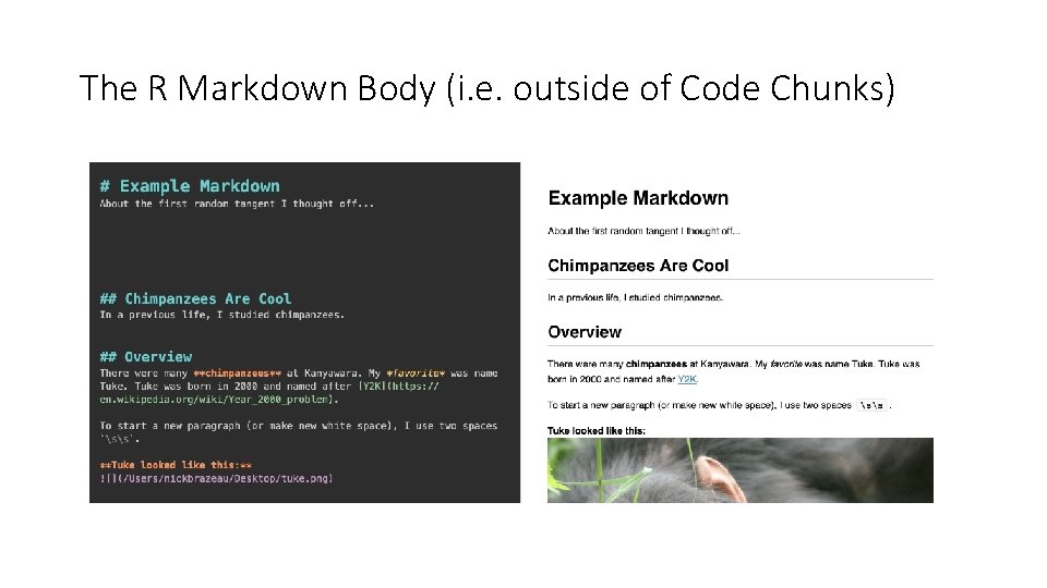 The R Markdown Body (i. e. outside of Code Chunks) 