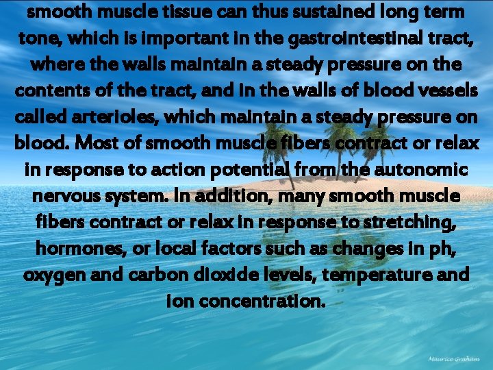 smooth muscle tissue can thus sustained long term tone, which is important in the