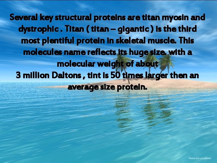 Several key structural proteins are titan myosin and dystrophic. Titan ( titan – gigantic
