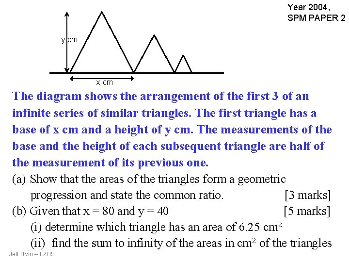 Year 2004, SPM PAPER 2 y cm x cm The diagram shows the arrangement