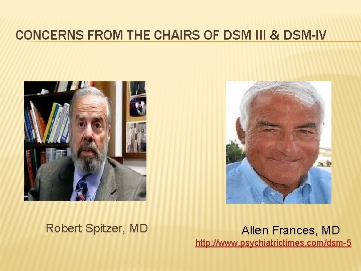 CONCERNS FROM THE CHAIRS OF DSM III & DSM-IV Robert Spitzer, MD Allen Frances,