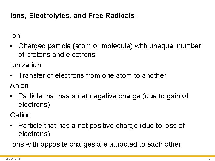 Ions, Electrolytes, and Free Radicals 1 Ion • Charged particle (atom or molecule) with Ions, Electrolytes, and Free Radicals 1 Ion • Charged particle (atom or molecule) with