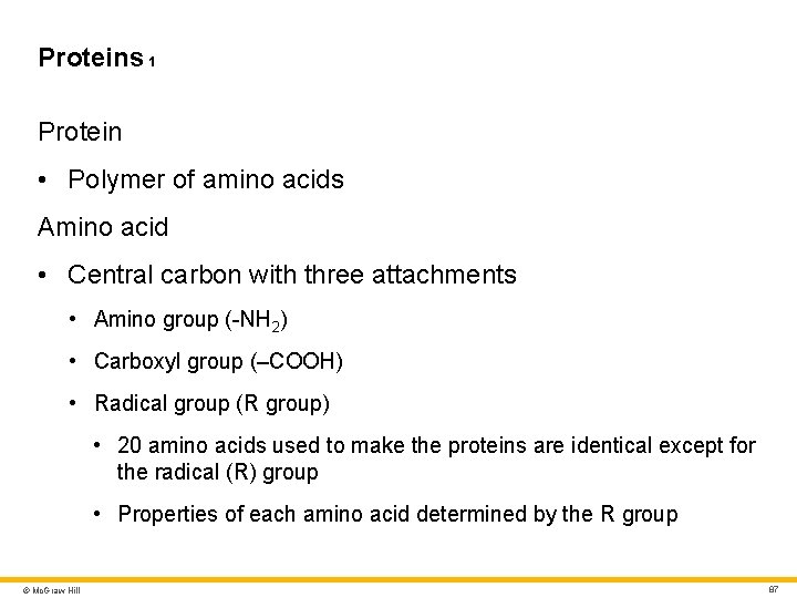 Proteins 1 Protein • Polymer of amino acids Amino acid • Central carbon with Proteins 1 Protein • Polymer of amino acids Amino acid • Central carbon with