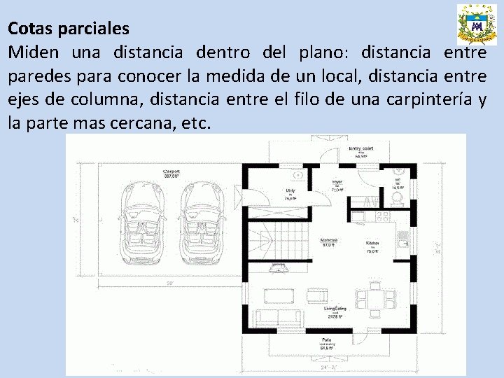 Cotas parciales Miden una distancia dentro del plano: distancia entre paredes para conocer la