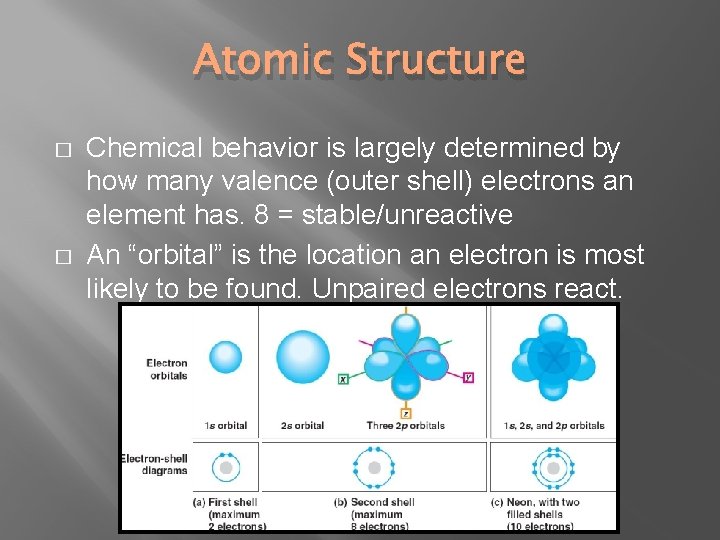 Atomic Structure � � Chemical behavior is largely determined by how many valence (outer