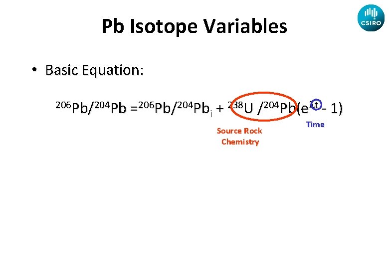 Pb Isotope Variables • Basic Equation: 206 Pb/204 Pb =206 Pb/204 Pb + 238