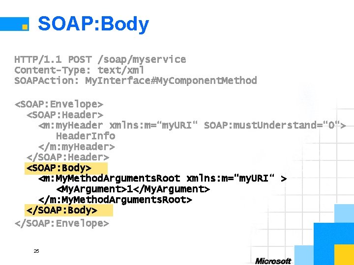 SOAP: Body HTTP/1. 1 POST /soap/myservice Content-Type: text/xml SOAPAction: My. Interface#My. Component. Method <SOAP: