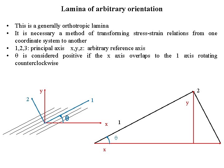 Lamina of arbitrary orientation • This is a generally orthotropic lamina • It is