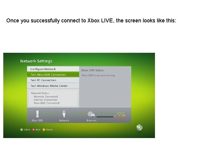 Once you successfully connect to Xbox LIVE, the screen looks like this: 