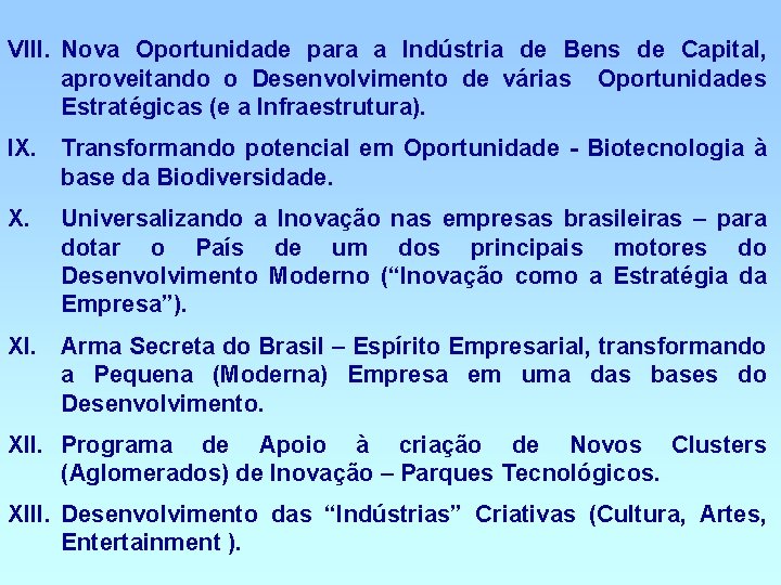 VIII. Nova Oportunidade para a Indústria de Bens de Capital, aproveitando o Desenvolvimento de