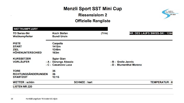 23 Fortbildungskurs TD Swiss-Ski Alpin 