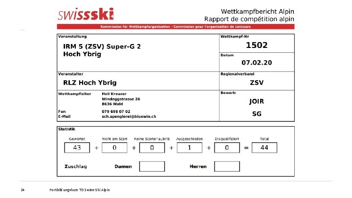 24 Fortbildungskurs TD Swiss-Ski Alpin 