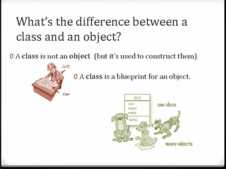 What’s the difference between a class and an object? 0 A class is not