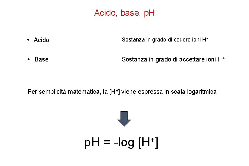 Acido, base, p. H • Acido Sostanza in grado di cedere ioni H+ •