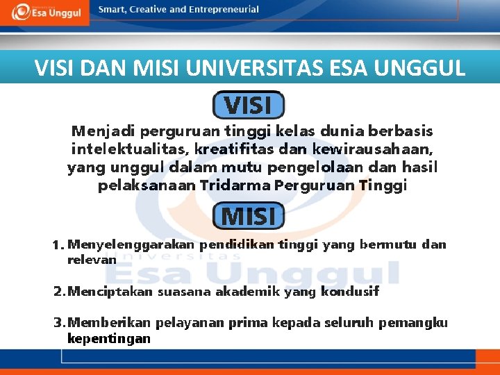 VISI DAN MISI UNIVERSITAS ESA UNGGUL 