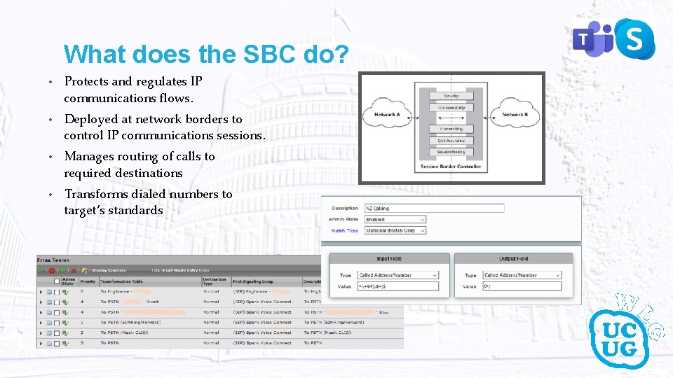 What does the SBC do? • Protects and regulates IP communications flows. • Deployed
