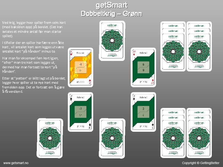 get. Smart Dobbeltkrig – Grønn Ved krig, legger hver spiller frem seks kort (med