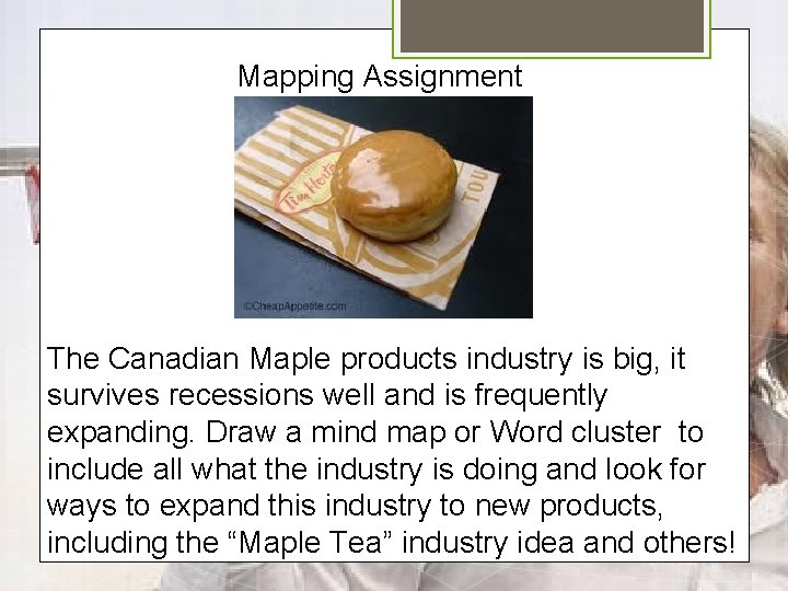 Mapping Assignment The Canadian Maple products industry is big, it survives recessions well and