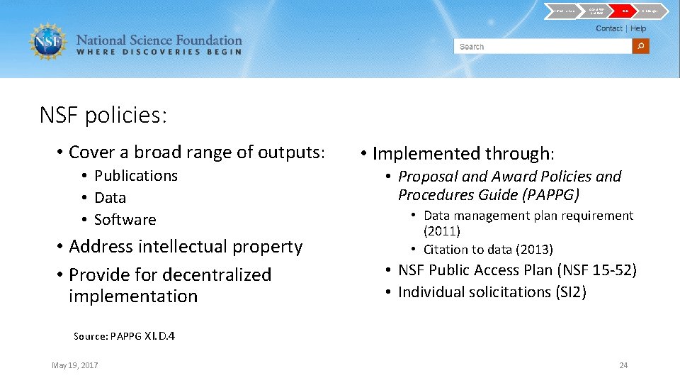 Infrastructure About NSF and OAC Data NSF policies: • Cover a broad range of