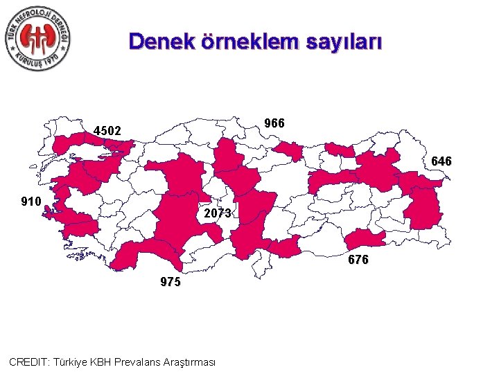 Denek örneklem sayıları 966 4502 646 910 2073 676 975 CREDIT: Türkiye KBH Prevalans