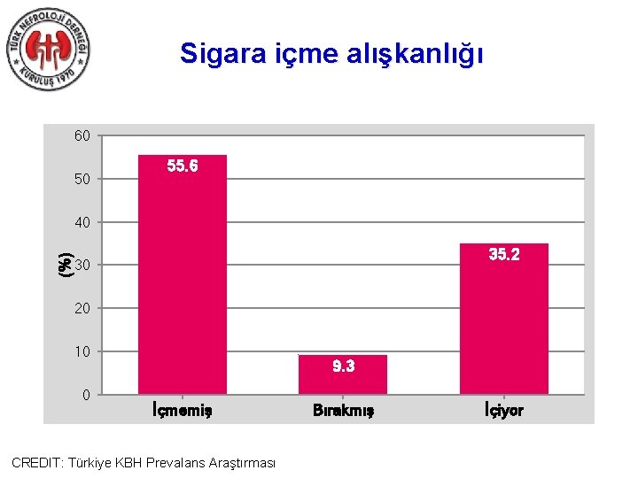 Sigara içme alışkanlığı 60 50 55. 6 (%) 40 35. 2 30 20 10