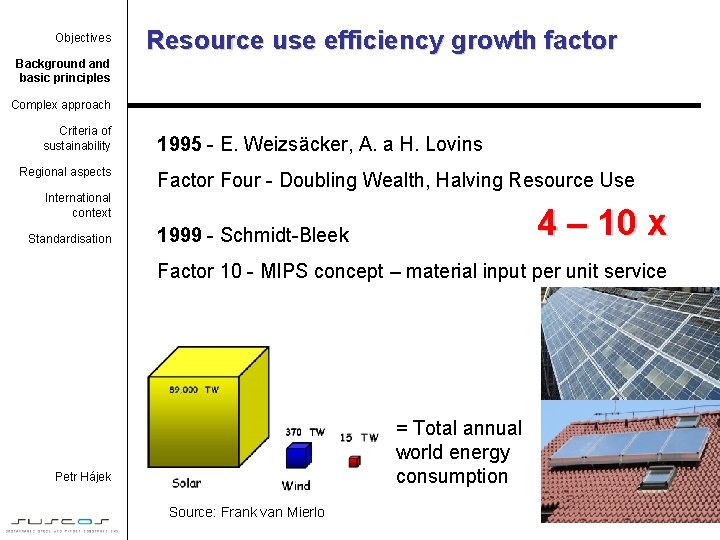 Objectives Resource use efficiency growth factor Background and basic principles Complex approach Criteria of