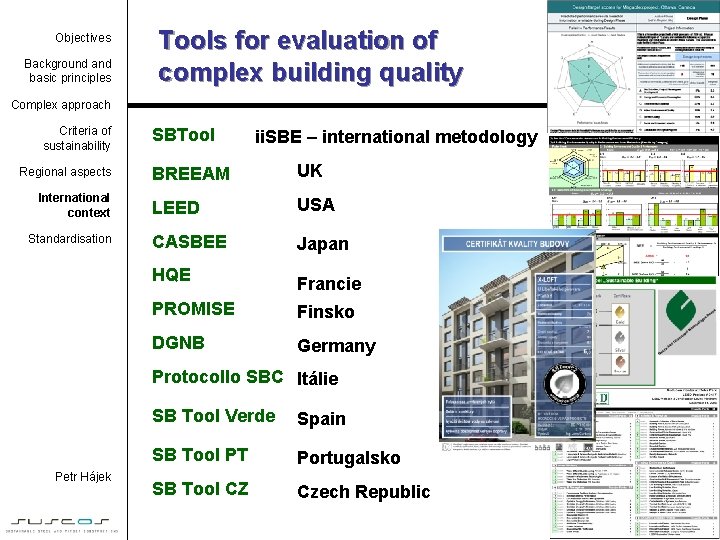 Objectives Background and basic principles Tools for evaluation of complex building quality Complex approach