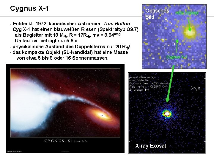 Cygnus X-1 Optisches Bild - Entdeckt: 1972, kanadischer Astronom: Tom Bolton - Cyg X-1