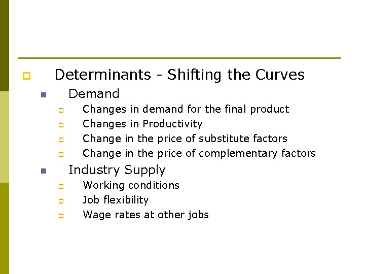 Determinants - Shifting the Curves p Demand n p p Changes in demand for