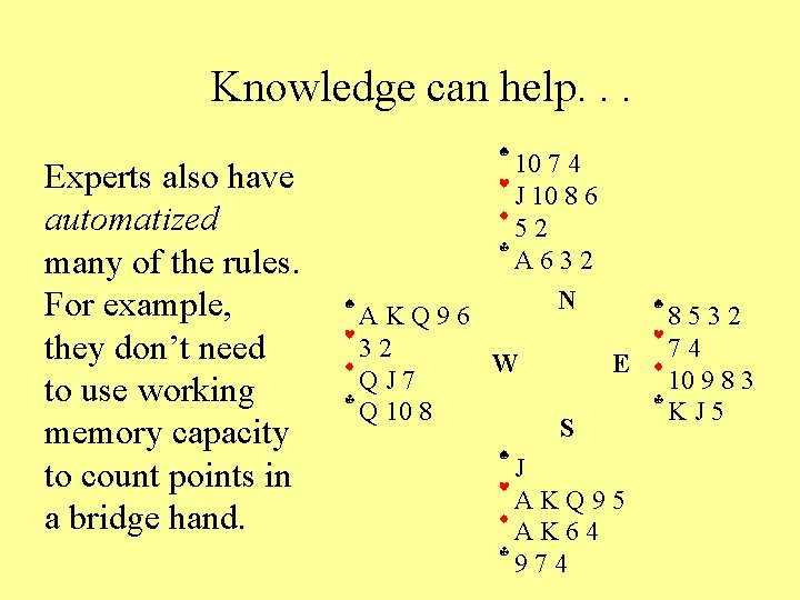 Knowledge can help. . . Experts also have automatized many of the rules. For