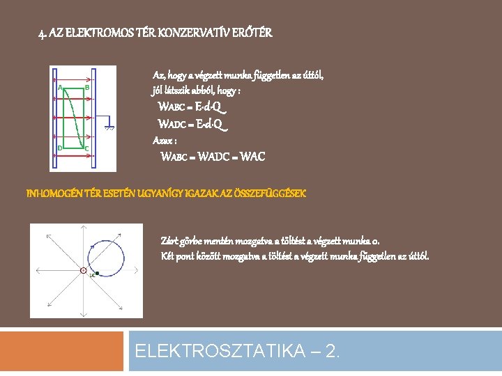 4. AZ ELEKTROMOS TÉR KONZERVATÍV ERŐTÉR Az, hogy a végzett munka független az úttól,