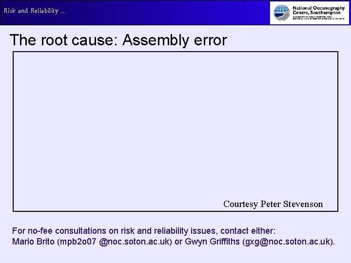 Risk and Reliability … The root cause: Assembly error Courtesy Peter Stevenson For no-fee