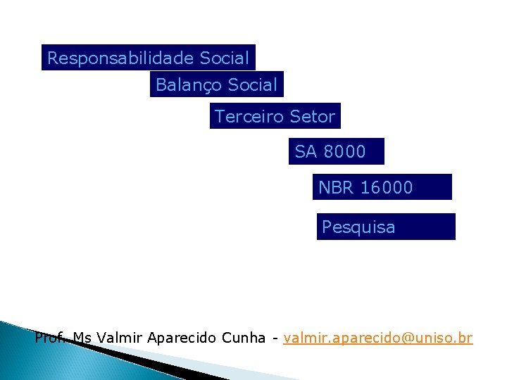 Responsabilidade Social Balanço Social Terceiro Setor SA 8000 NBR 16000 Pesquisa Prof. Ms Valmir