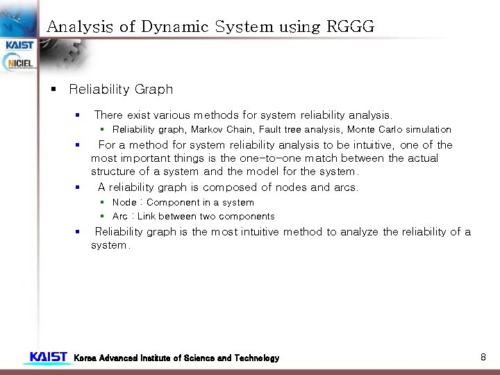 Analysis of Dynamic System using RGGG § Reliability Graph § There exist various methods Analysis of Dynamic System using RGGG § Reliability Graph § There exist various methods