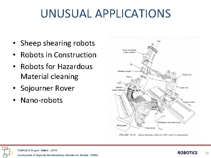 UNUSUAL APPLICATIONS • Sheep shearing robots • Robots in Construction • Robots for Hazardous