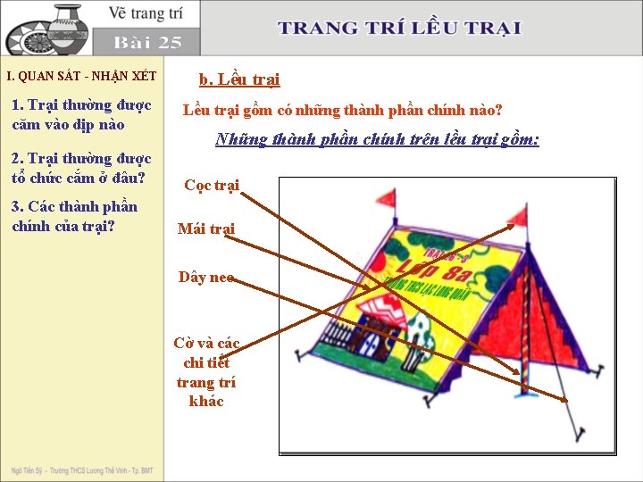 I. QUAN SÁT - NHẬN XÉT 1. Trại thường được căm vào dịp nào